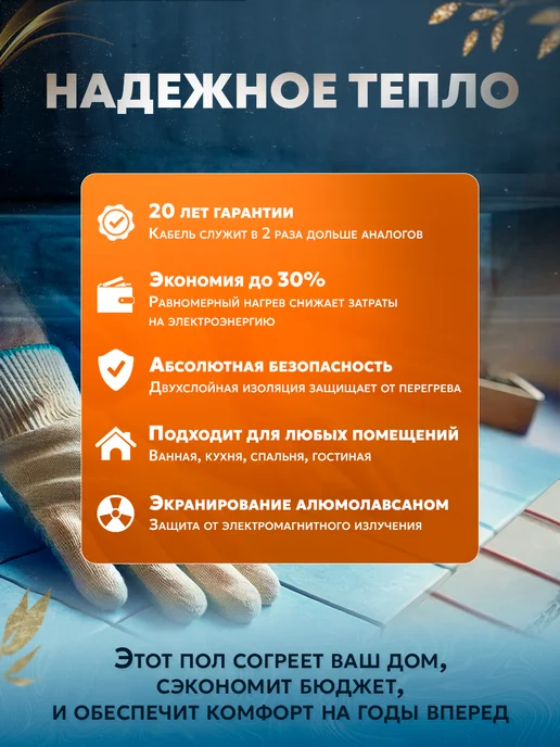 СТН Теплый пол под плитку с терморегулятором 1,5 м2 кабельный, вариант, фото 2