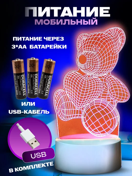 rezlazer Ночник мишка с сердцем, синий, фото 3
