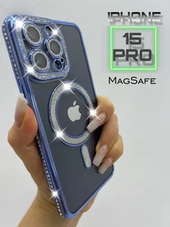 Чехол на iPhone 15 Pro со стразами и блестками magsafe