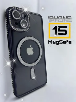 Чехол на iPhone 15 со стразами и блестками magsafe