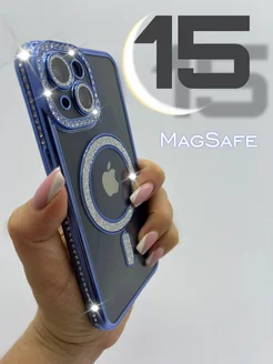 Чехол на iPhone 15 со стразами и блестками magsafe