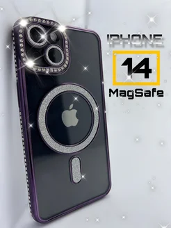 Чехол на iPhone 14 со стразами и блестками magsafe