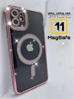 Чехол на iPhone 11 прозрачный со стразами и блестками