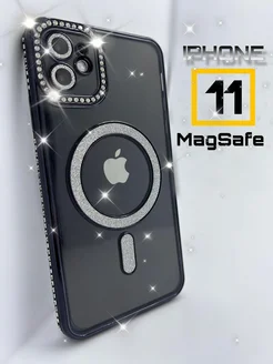 Чехол на iPhone 11 прозрачный со стразами и блестками