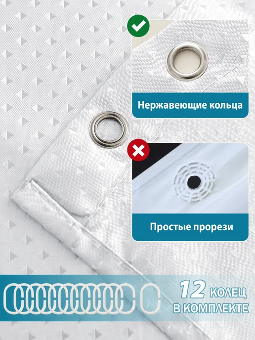 lushvida Штора для ванной и душа 180x180 тканевая, водоотталкивающая, 180x180, фото 6