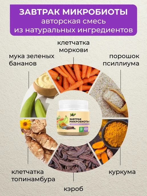 Yappi Завтрак для микробиоты пищевые волокна клетчатка, 200 г, 200 г, фото 2
