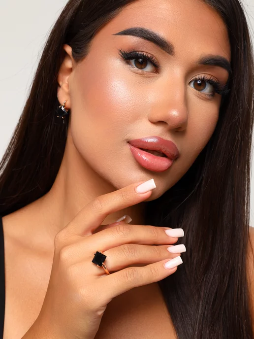 ZLATTO Комплект серьги и кольцо с камнями, черный, фото 6