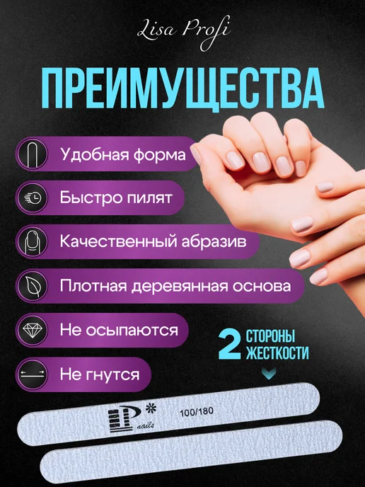 Lisa Profi Professional Пилки для ногтей 100-180 для маникюра 18 см, 100 шт, фото 4