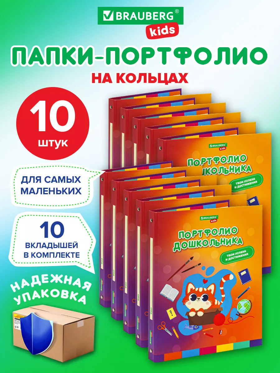 Портфолио дошкольника папка А4 на кольцах 10 шт 10 вкладышей