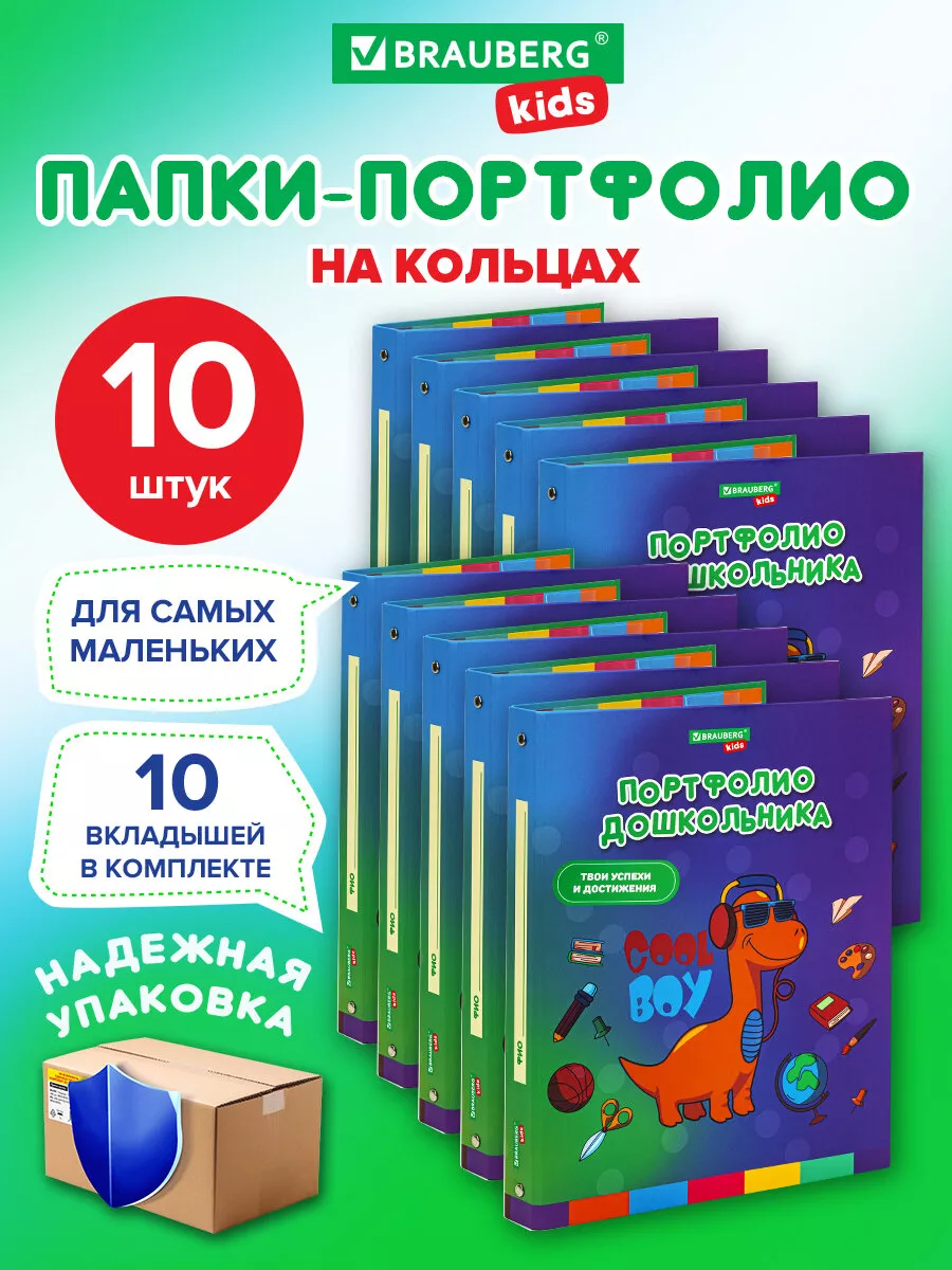 Портфолио дошкольника папка А4 на кольцах 10 шт 10 вкладышей