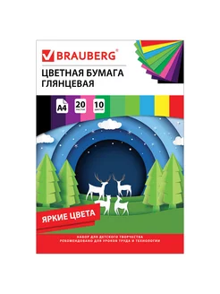 Цветная бумага А4 мелованная, 20 листов 10 цветов, в папке