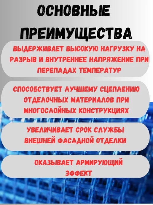 Сетка ПК Стеклосетка фасадная яч.5х5 160 гр м2 1х10м, 1x20 м, 160 г, фото 2