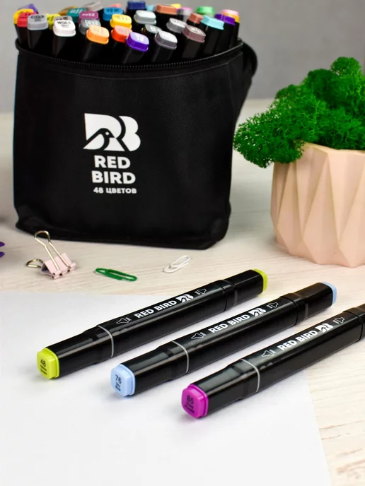 Red Bird Маркеры для скетчинга двусторонние 48 цветов, 48 цв., фото 3