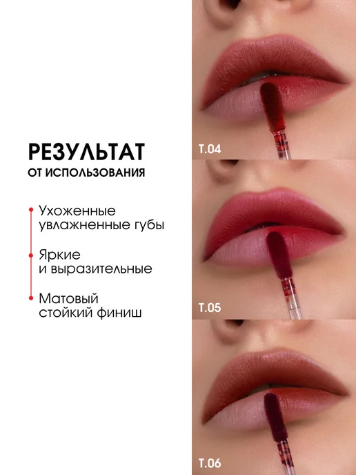 LUXVISAGE Тинты для губ набор люксвизаж матовый гель, тон 04,05,06, красный, фото 5
