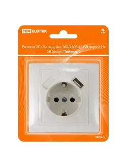 Одинарная розетка 16А с заземлением с USB 2.1А белая TDM Electric 245540080 купить за 265 ₽ в интернет-магазине Wildberries