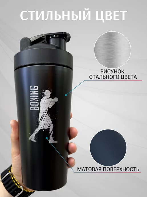 IDEASHOP Шейкер спортивный для протеина и воды с венчиком Бокс, черный, фото 2