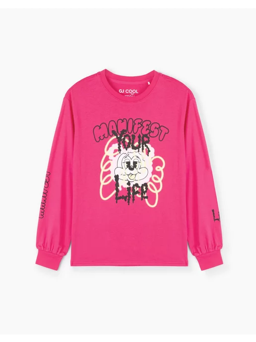 Розовый лонгслив oversize с принтом