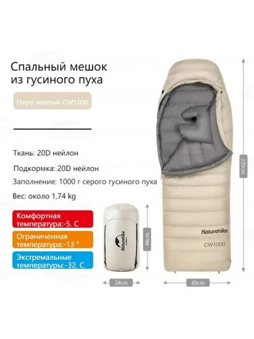 Naturehike Мешок спальный, 220х80 см, ТК -5C, 220x80 см, фото 2