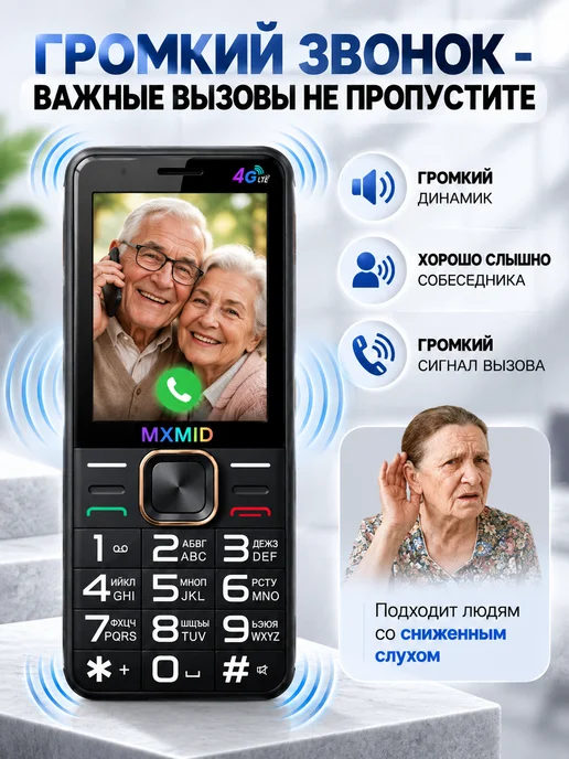 Кнопочный телефон для пожилых и армии, красный, фото 2