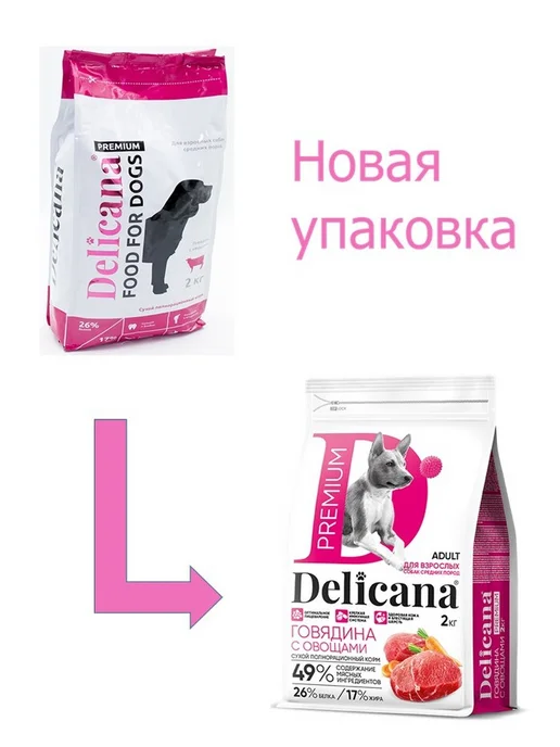Сухой корм Delicana для собак, средние, говядина, 2 кг, фото 2