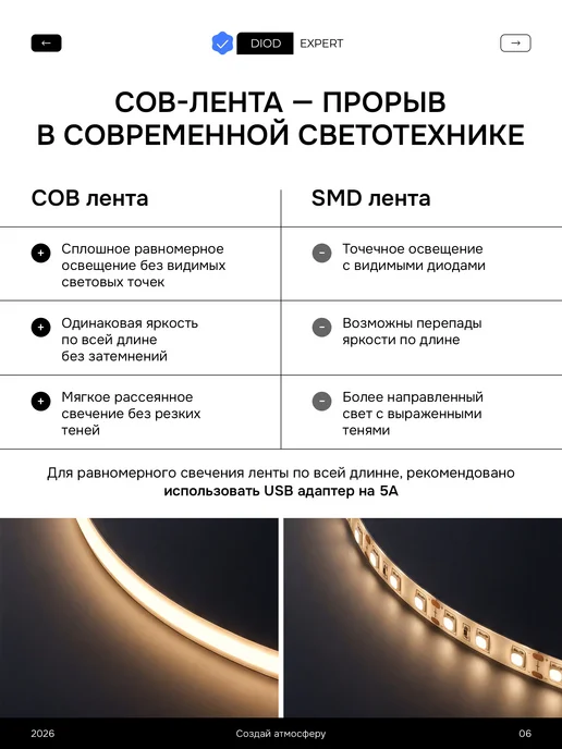 DiodExpert Светодиодная лента 3 метра COB подсветка для кухни теплая, вариант, фото 6