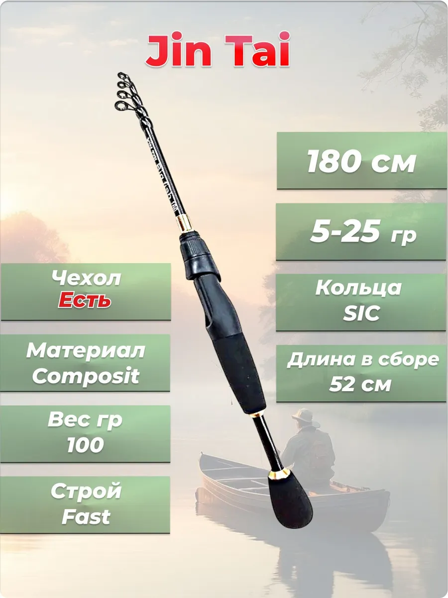Спиннинг телескопический 180 см тест 5-25 гр