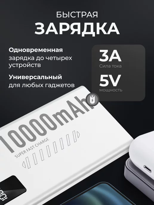 Vdenmenv Повербанк 10000 внешний аккумулятор быстрая зарядка 22,5W, 22,5 Вт, фото 3