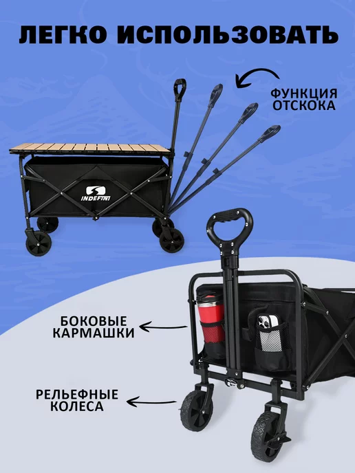 INDEFINI OFFICIAL SPORT Тележка садовая складная для кемпинга и пикника, черный, фото 2