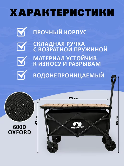 INDEFINI OFFICIAL SPORT Тележка садовая складная для кемпинга и пикника, черный, фото 3