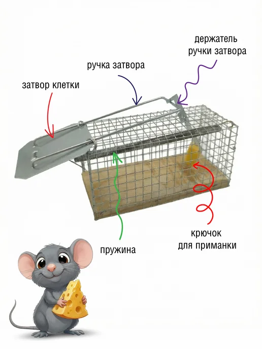 Garden Show Мышеловка-клетка гуманная 12х5х6см с деревянным дном, серый, фото 2