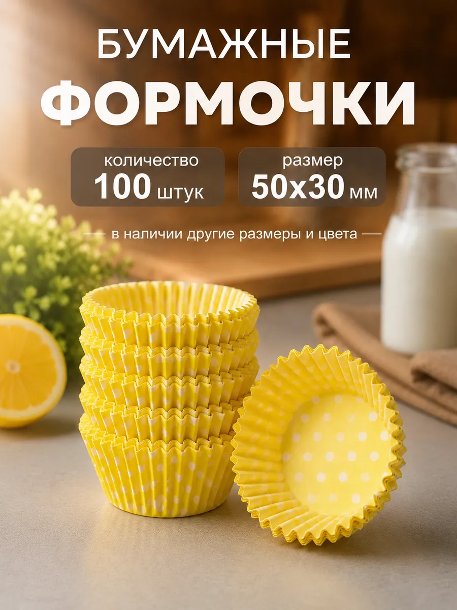 Одноразовая бумажная форма для выпечки кексов 50х30мм,100шт