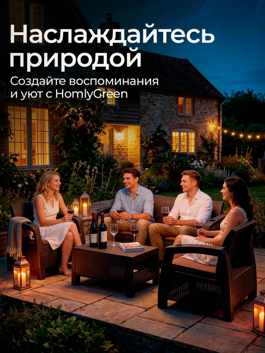 HomlyGreen Диван садовый 3-х местный+коричневые подушки, черный, фото 3
