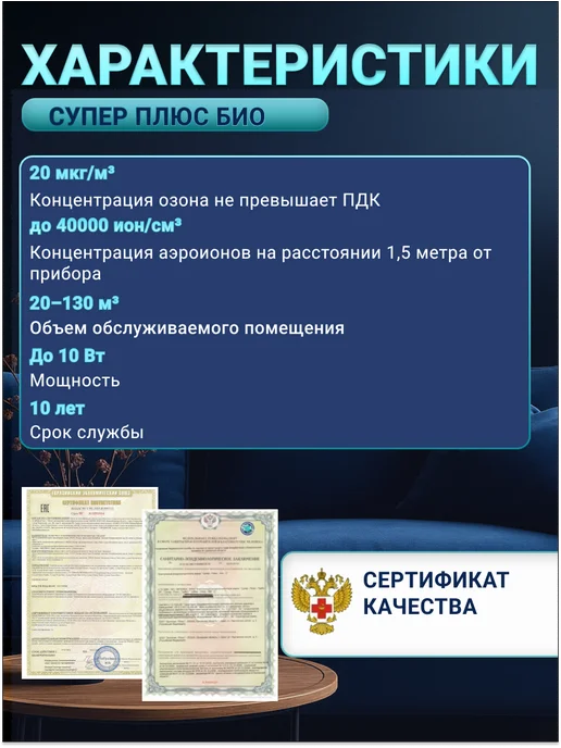СУПЕР-ПЛЮС Ионизатор воздуха Супер Плюс Био синий, синий, фото 5