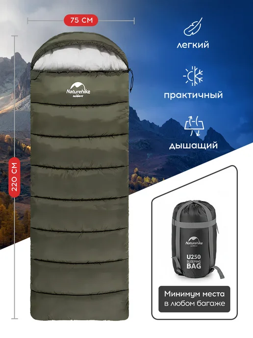 Naturehike Мешок спальный (190+30)х75 см, ТК +6C правый, зеленый, фото 2