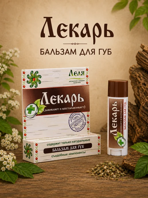 Леля - натуральная косметика Натуральный бальзам для губ Лекарь Леля, белый