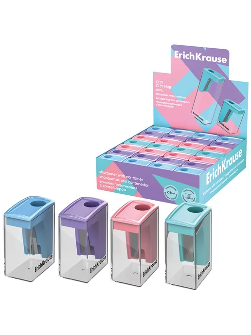 ErichKrause Точилка пластиковая "City Pastel", с контейнером 2шт, 2 шт, фото 4
