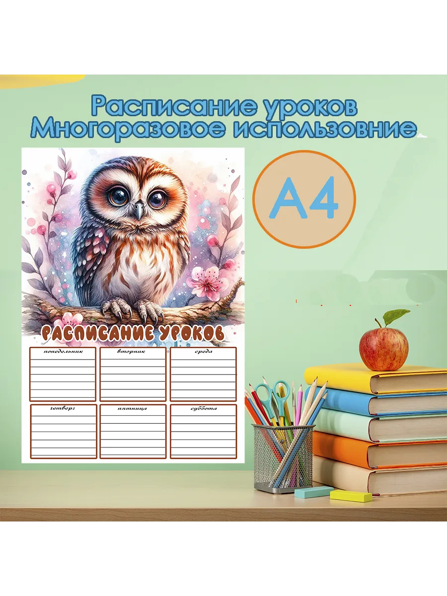 Расписание уроков, А4, сова