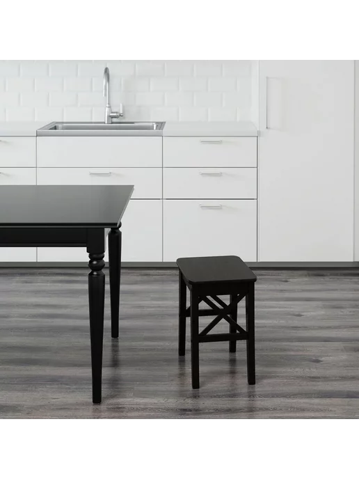 Икеа Табурет из массива сосны INGOLF IKEA, чёрный, тон 9, черный, фото 6