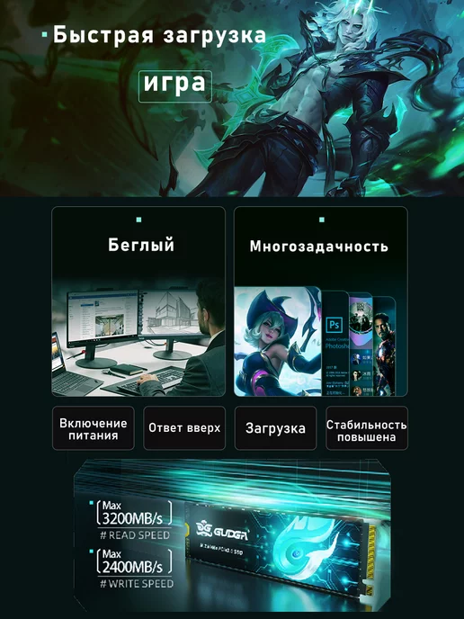 GUDGA Твердотельный накопитель M.2 NVMe PCIe 3.0 256 ГБ, 256 ГБ, фото 3