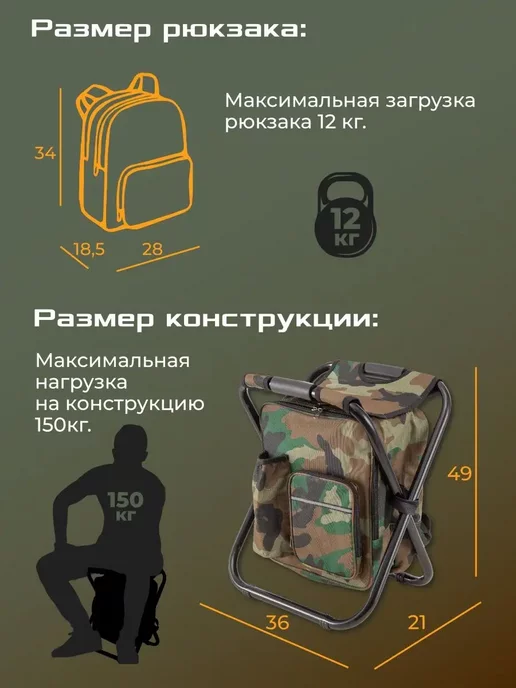 YerakaMarket Стул рюкзак рыболовный складной для охоты и походов, вариант, фото 3