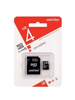 Карта памяти Micro SD 4GB Class 10 с адаптером