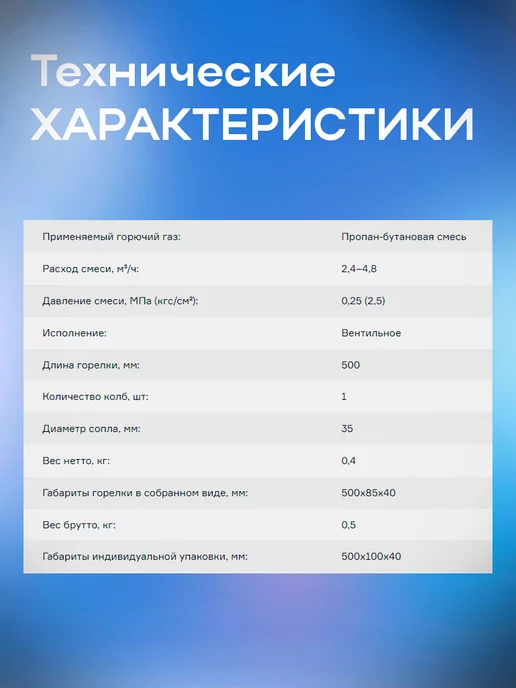 ПТК Горелка газовая кровельная 50см ГВ-100, желтый, фото 2