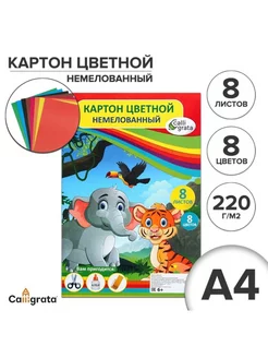 Картон цветной двусторонний А4, 8л 220г м2 немелованный