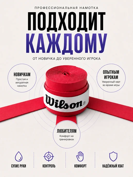 Wilson Намотка для теннисной ракетки овергрип, красный, фото 7