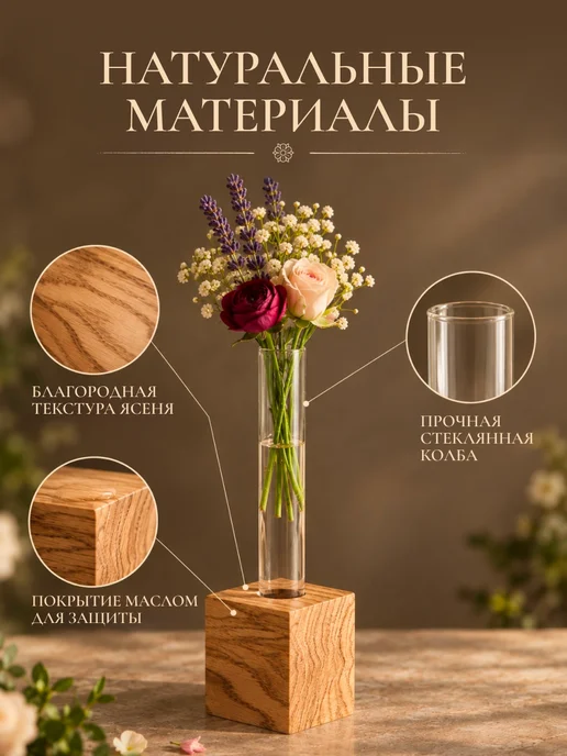 ToSe Вазочка для цветов и сухоцветов колба маленькая, мини ваза, коричневый, фото 2
