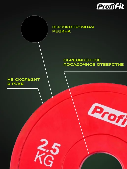 PROFI FIT Блин для штанги обрезиненный, набор 2 шт по 1 кг, 2,5 кг, фото 2