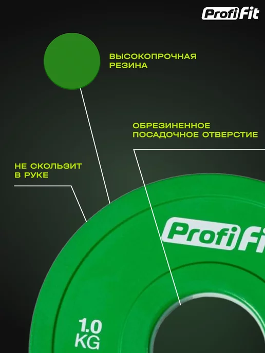 PROFI FIT Блин для штанги обрезиненный, набор 2 шт по 1 кг, 1 кг, фото 2