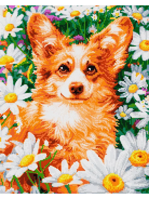 Art on Canvas Корги в ромашках Алмазная мозаика на подрамнике 40х50 см, 40x50 см, фото 2