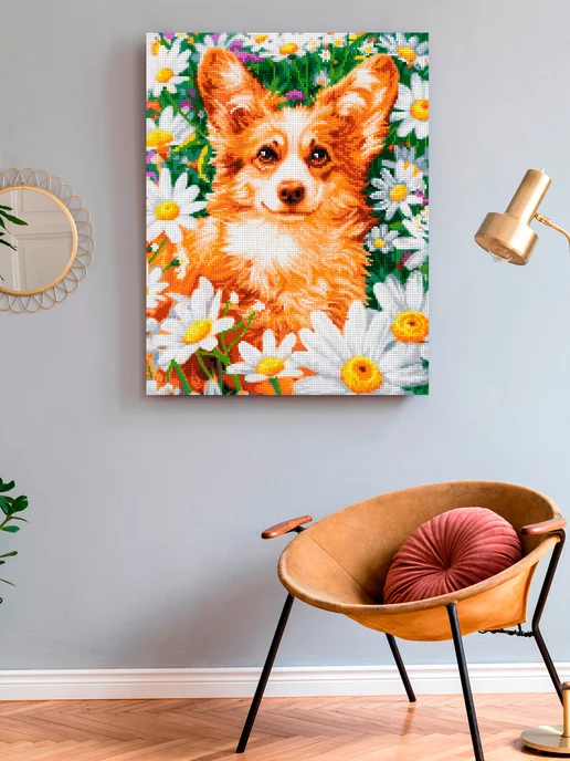 Art on Canvas Корги в ромашках Алмазная мозаика на подрамнике 40х50 см, 40x50 см, фото 3