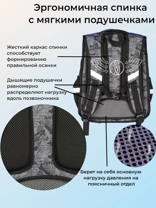 0лИн Портфель для мальчика школьный каркасный ортопедический, черный, фото 3